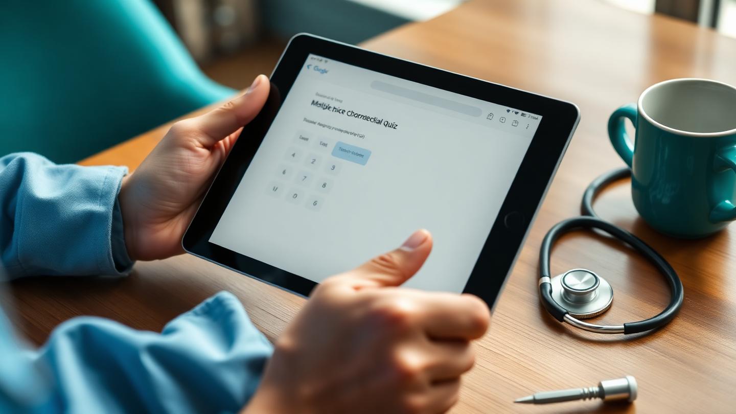 Enfermeira agendando exame pelo computador em plataforma online